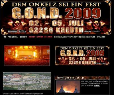 Party Flyer: G.O.N.D. 2009 den Onkelz sei ein Fest vom 02.07.-05.07. in 92286 Rieden / Kreuth am 05.07.2009 in Rieden