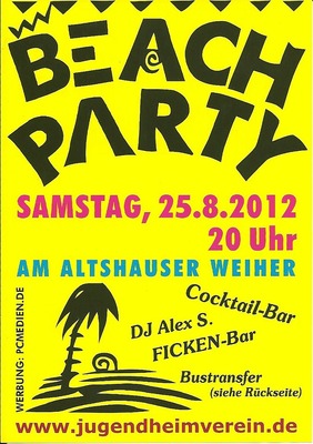 Party Flyer: 20. Altshauser Beach Party am 25.08.2012 in Altshausen