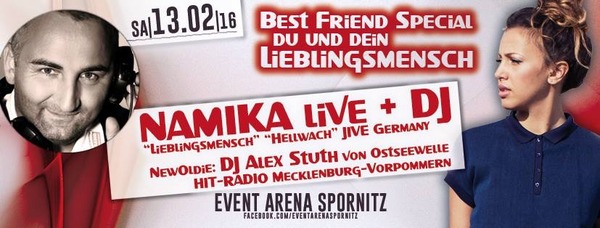Party Flyer: Du & dein Lieblingsmensch - Namika live + DJ am 13.02.2016 in Matzlow-Garwitz und die Lewitz